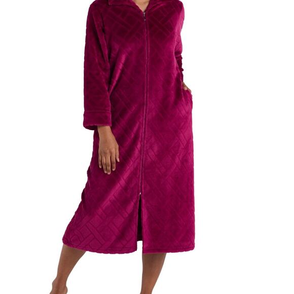 Brand New Miss Elaine Women's Small Wine Pink Red Plus Teddy Robe Sleepwear - Picture 2 of 7